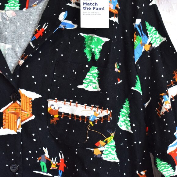 Women's Old Navy Flannel Pajama Shirt Christmas I Love Snow XLARGE Black NEW - Picture 4 of 10